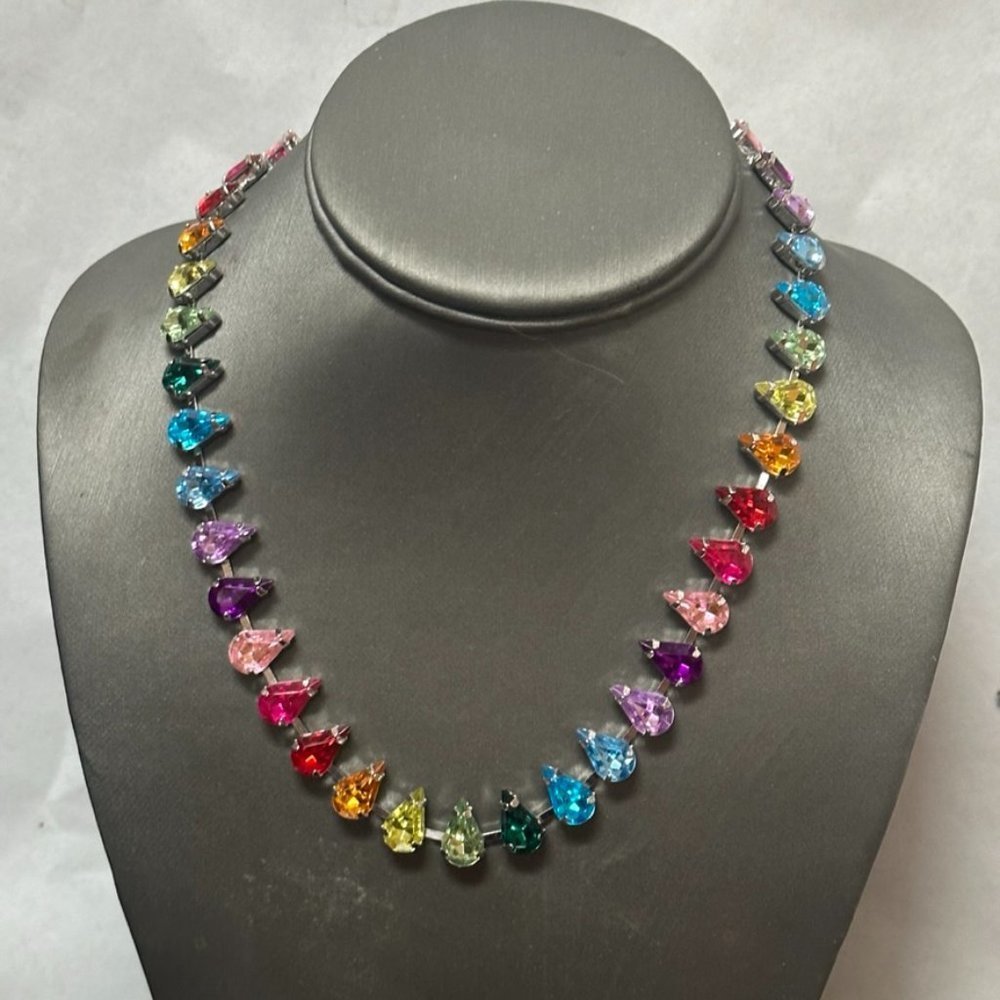 Rainbow Crystal Necklace Chakra Colorful Choker Party Festive Club Holiday NWT - Picture 4 of 5